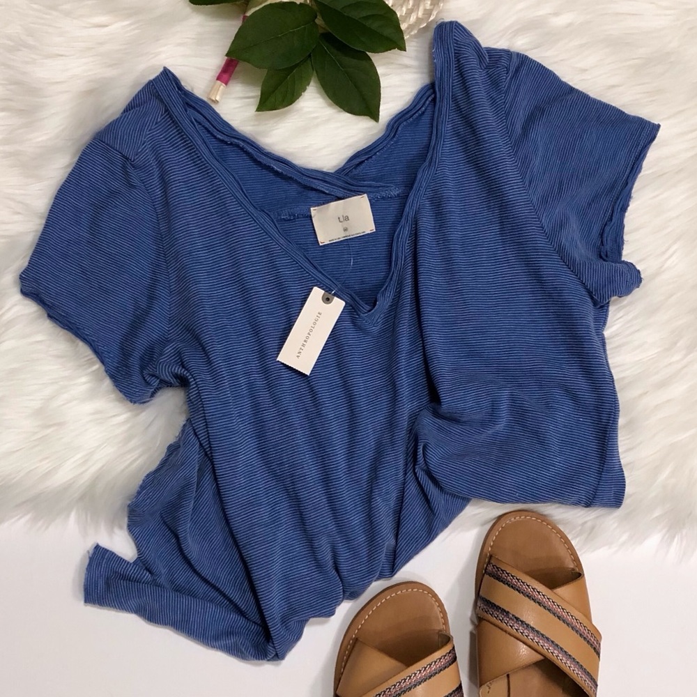 ⫸Anthropologie T. La Tillie V Neck T-shirt Blue